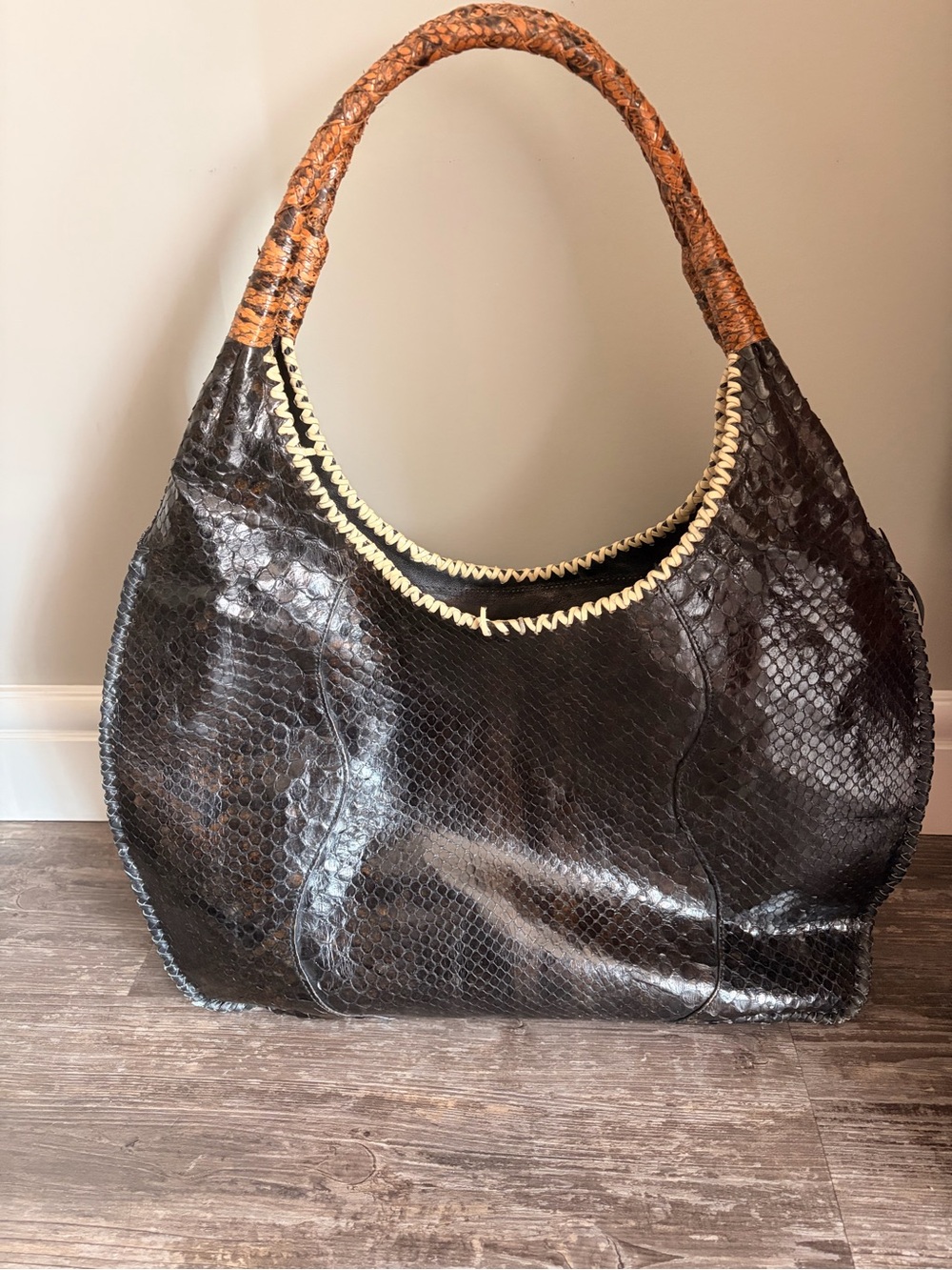 Large Handmade Python skin Hobo Bag - Picture 3 of 15